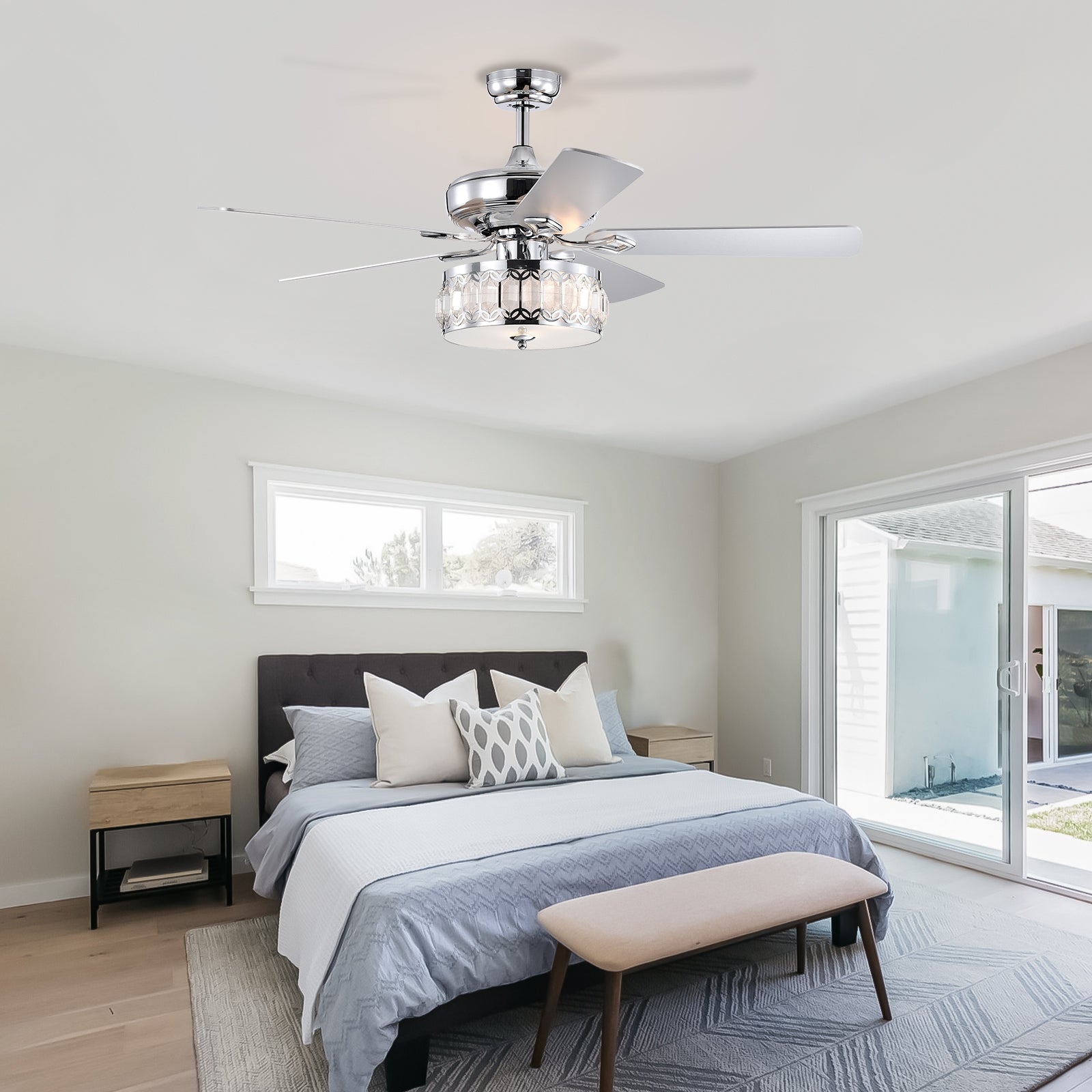 52" 3 Light Chrome Ceiling Fan Remote, Traditional Farmhouse Rustic Industrial Bohemian Country Cottage Transitional Glam For Home, Kitchen, Living Room Chrome American Design,American Traditional,Classic,Contemporary,Farmhouse Plywood Metal