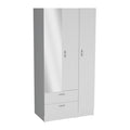 Riverside 3 Door Mirrored Armoire With Two Drawers, Four Shelves, And Hanging Rod White White Bedroom Particle Board