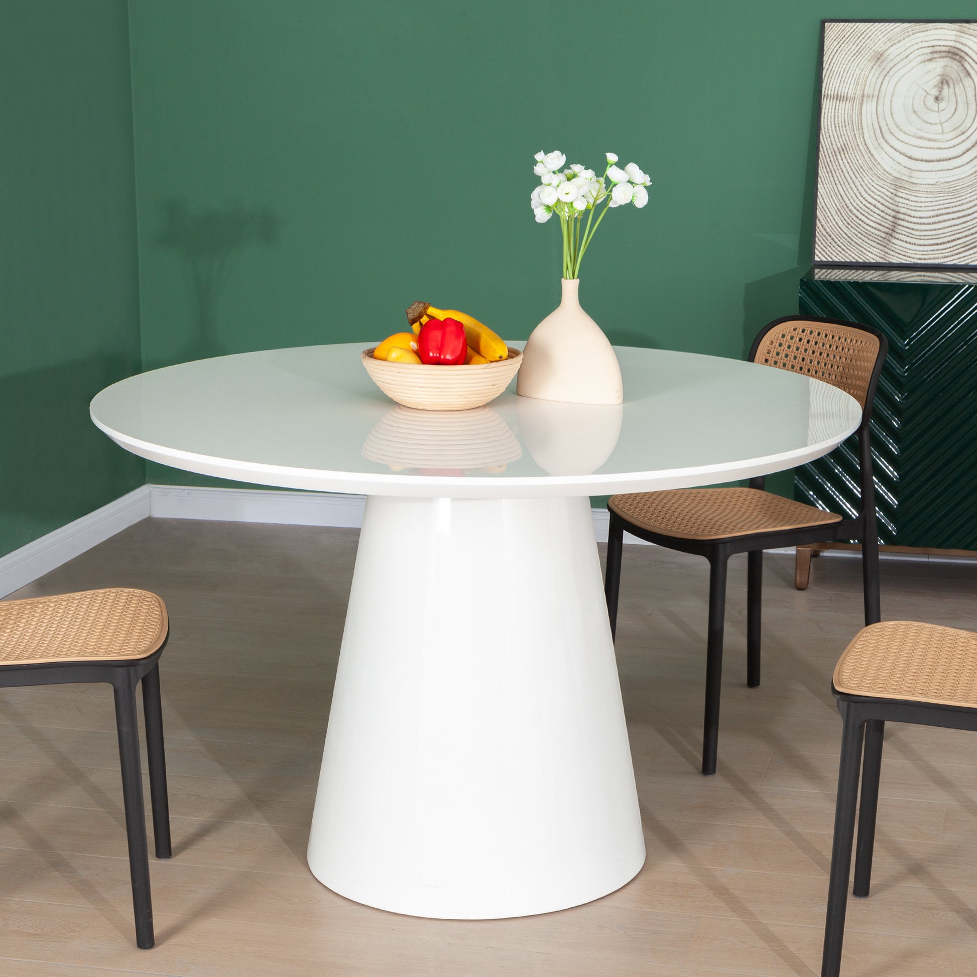 Modern White High Gloss Round Dining Table Gloss White Desk And Hutch Dining Room Minimalist,Modern Freestanding Round Kitchen & Dining Tables Glossy Round Mdf Pedestal