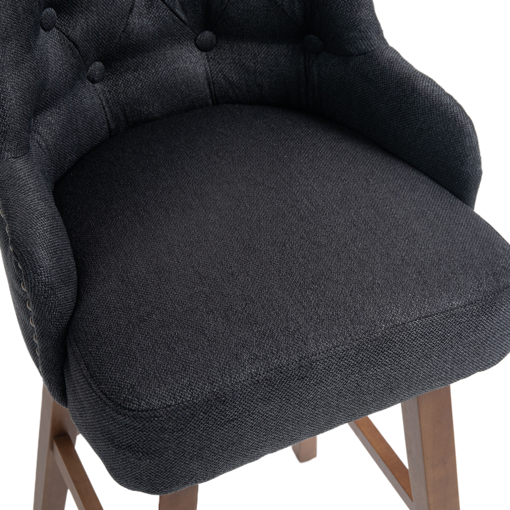 Coolmore Bar Stools Set Of 2 Counter Height Chairs With Footrest For Kitchen, Dining Room And 360 Degree Solid Wood Legs Swivel Bar Stools Set Of 2 Black Linen Black Foam Linen