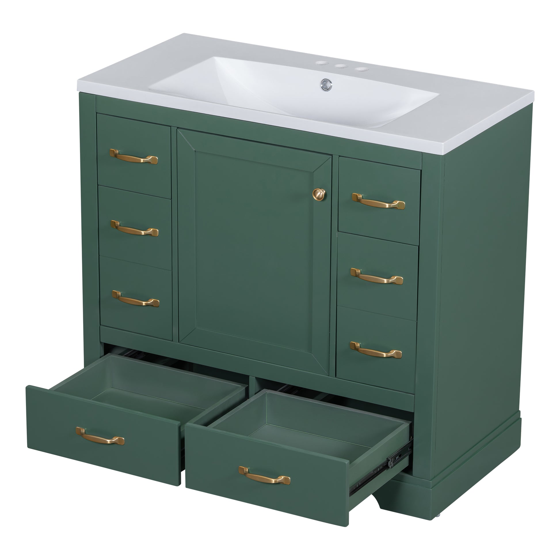 36" Bathroom Vanity With Sink Combo, Six Drawers, Multi Functional Drawer Divider, Adjustable Shelf, Green Old Sku:Sy999808Aaf Green Solid Wood Mdf