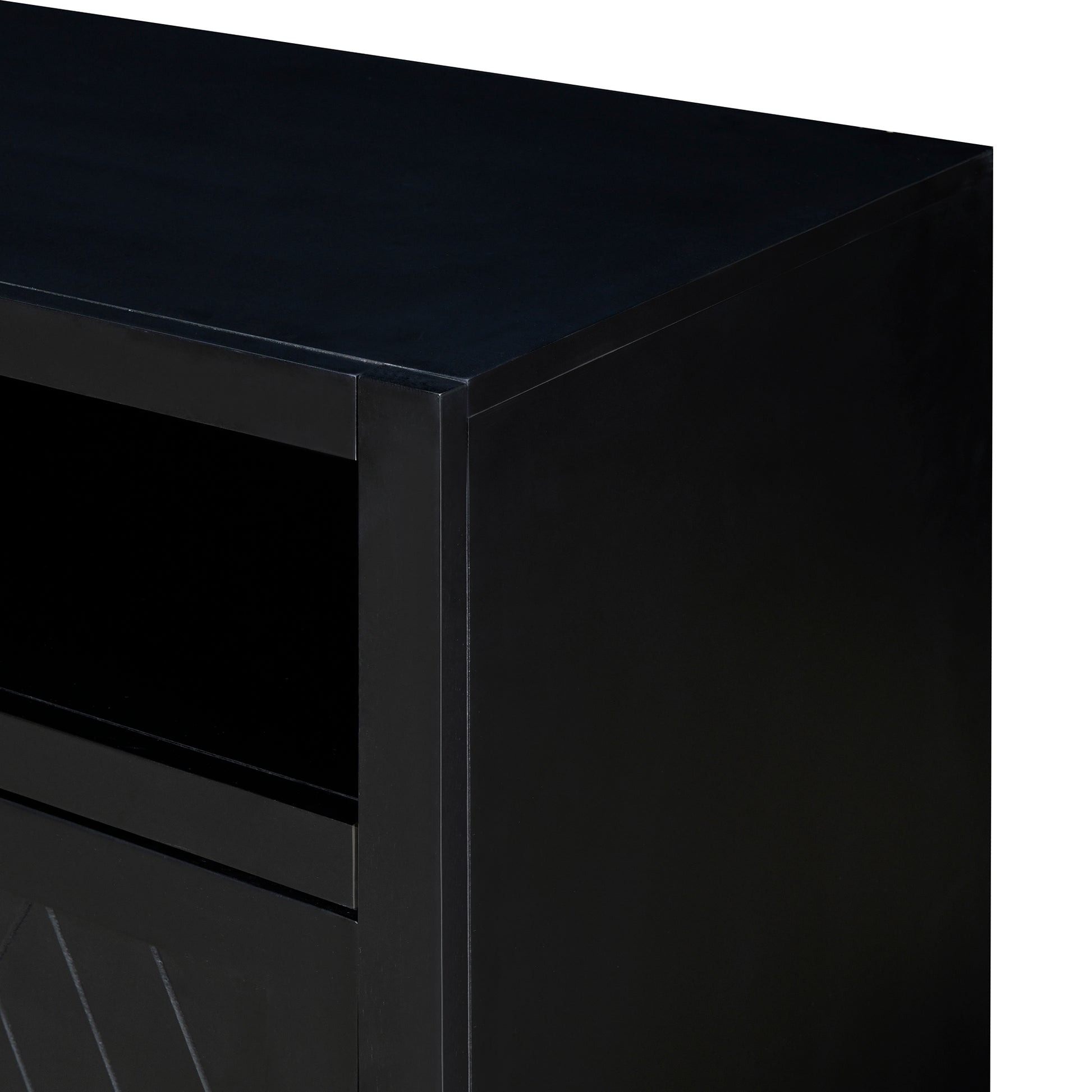 4 Door Classic Sideboard With Open Storage And Adjustable Shelves Perfect For Kitchens, Living Rooms Black Black Mdf