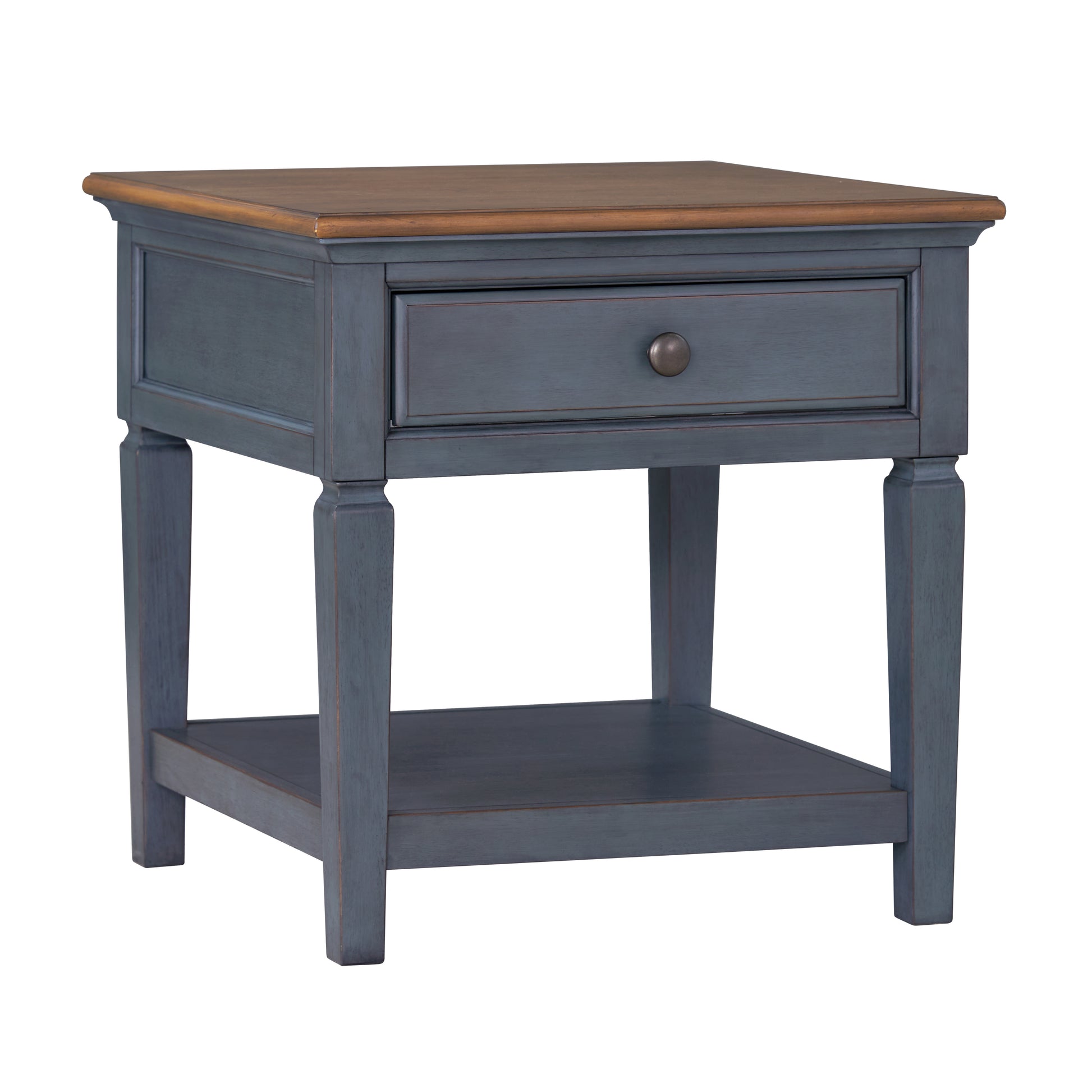 Americana 24 Inch End Table, No Assembly Required, Corduroy Blue Finish Blue Rubberwood Rubber Wood