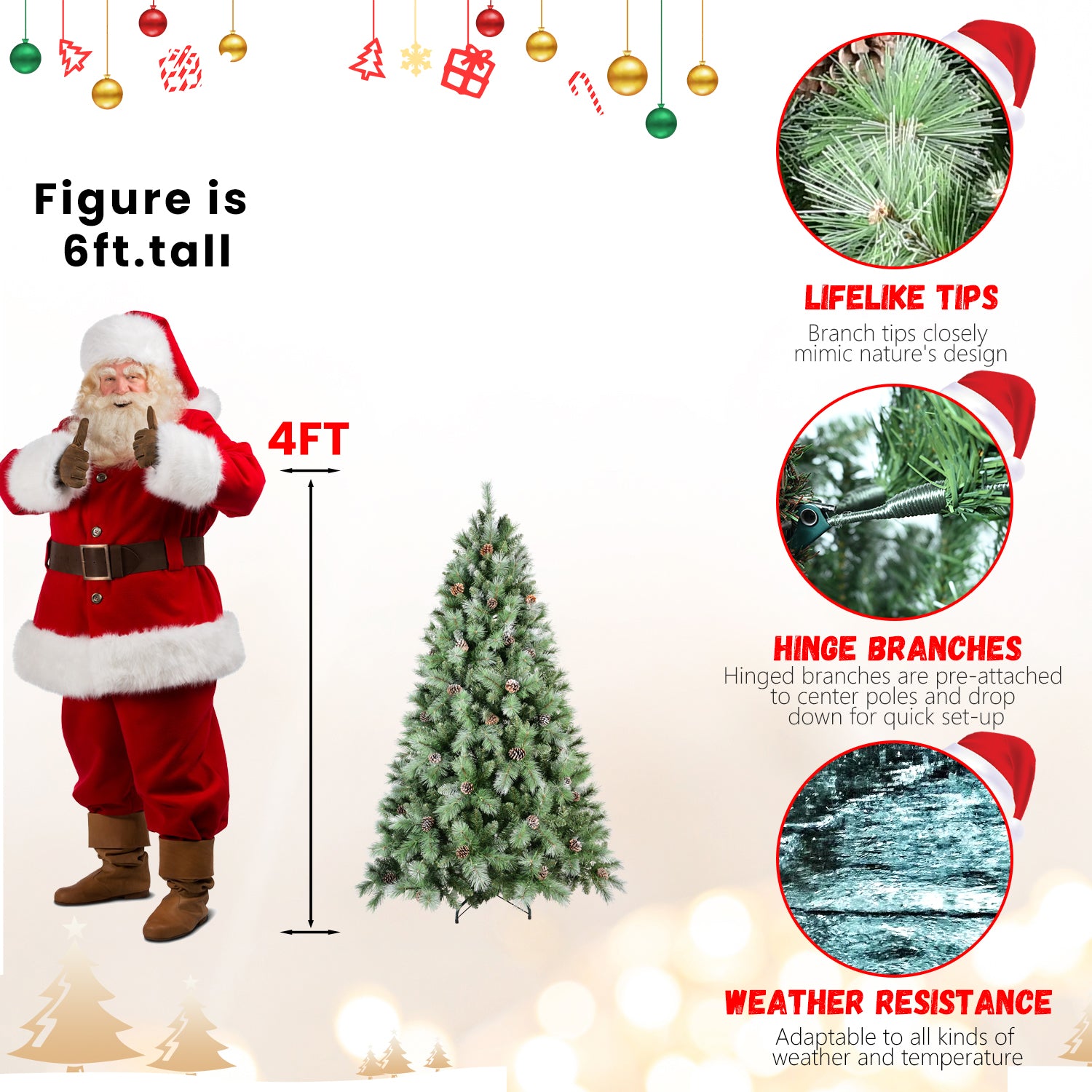 7.5Ft Scotch Pine Christmas Tree, Premium Frosted Pre Decorated Artificial Holiday Decor W 1,588 Branch Tips, Xmas Trees For Holiday Party Decoration Green Polyvinyl Chloride