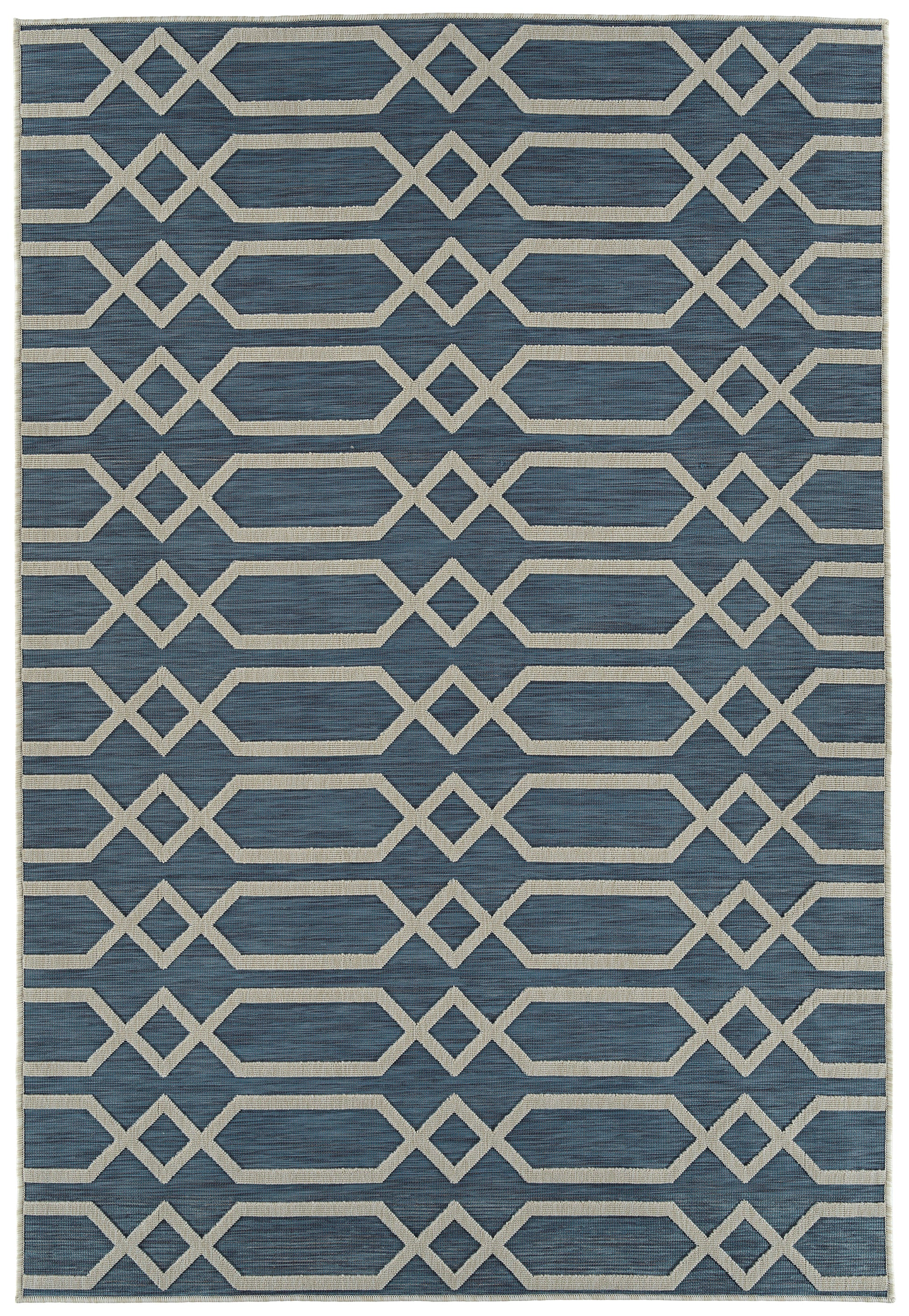 Contemporary, Transitional, Geometric, Textured, High Low Cut & Loop 7'10" X 10' Rectangle Area Rug Blue Polypropylene