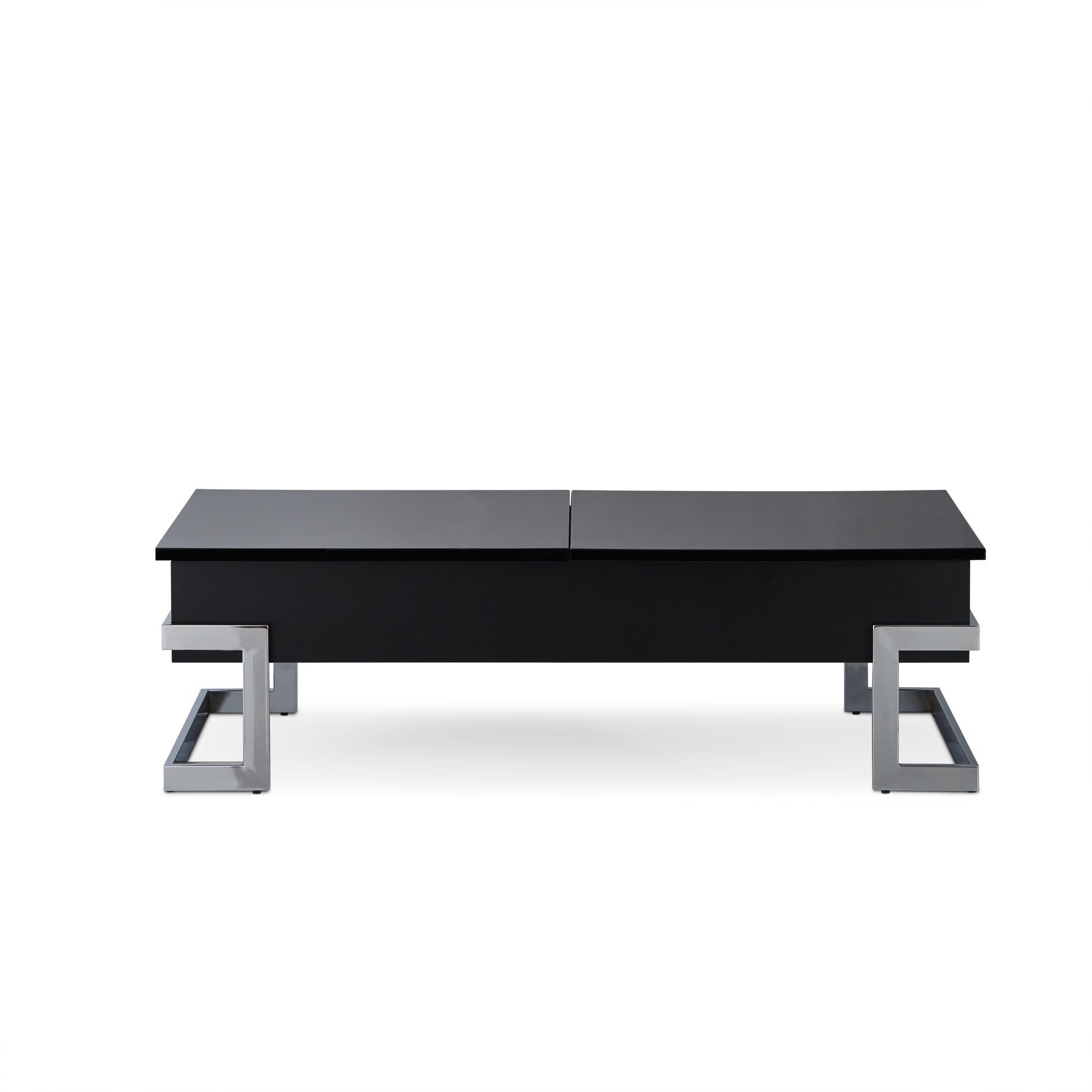 Calmam Black High Gloss & Chrome Finish Coffee Table W Lift Top Black Synthetic Wood