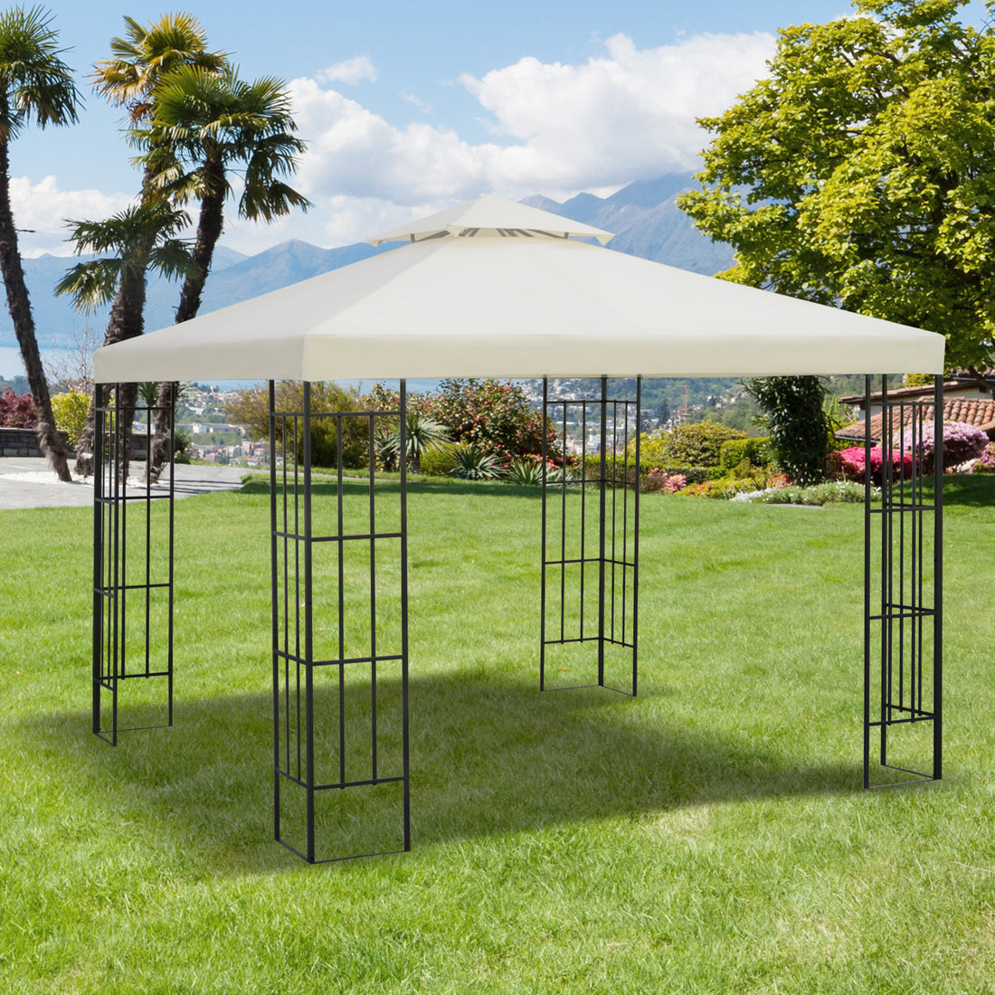 Outsunny 9.8' X 9.8' Gazebo Replacement Canopy, 2 Tier Top Uv Cover For 9.84' X 9.84' Outdoor Gazebo Models 01 0153 & 100100 076, Cream White Top Only White Polyester