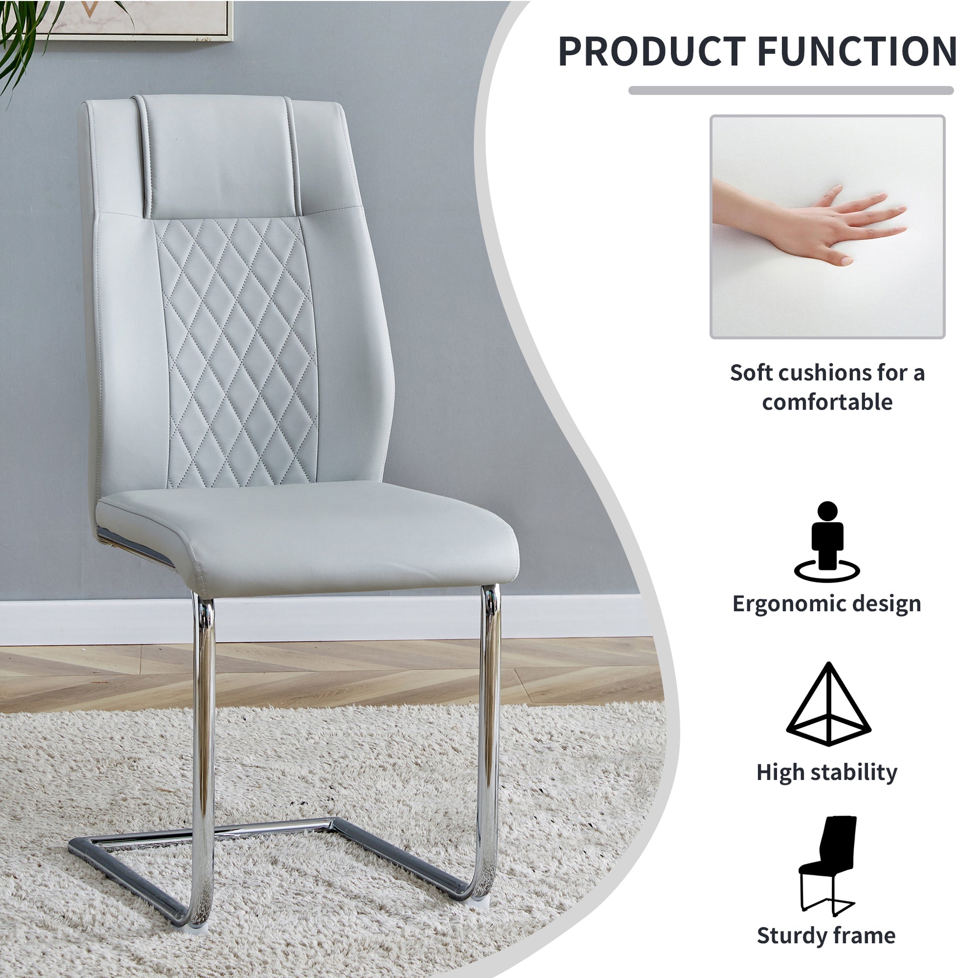 1 Table And 6 Chairs Set.Large Rectangular Table, Equipped With 0.39 Inch Tempered Glass Table Top And Mdf Table Legs.Paired With 6 Chairs With Faux Leather Padded Seats And Metal Legs.F 907,C 001 Transparent Mdf Glass