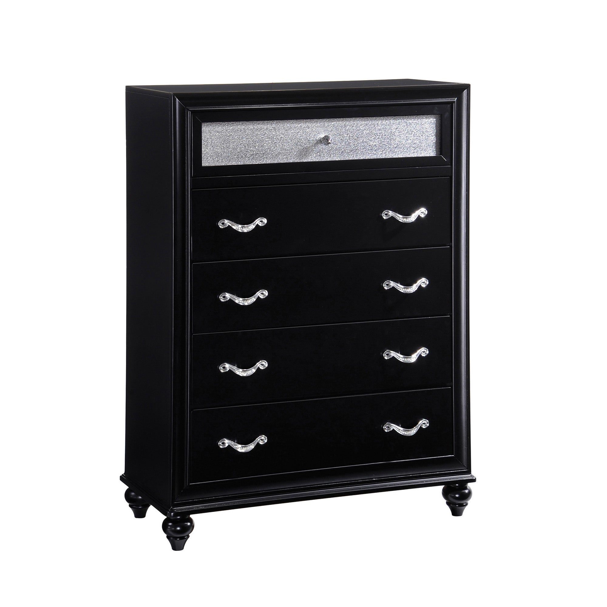 Wooden 5 Drawer Chest, Black Black Wood