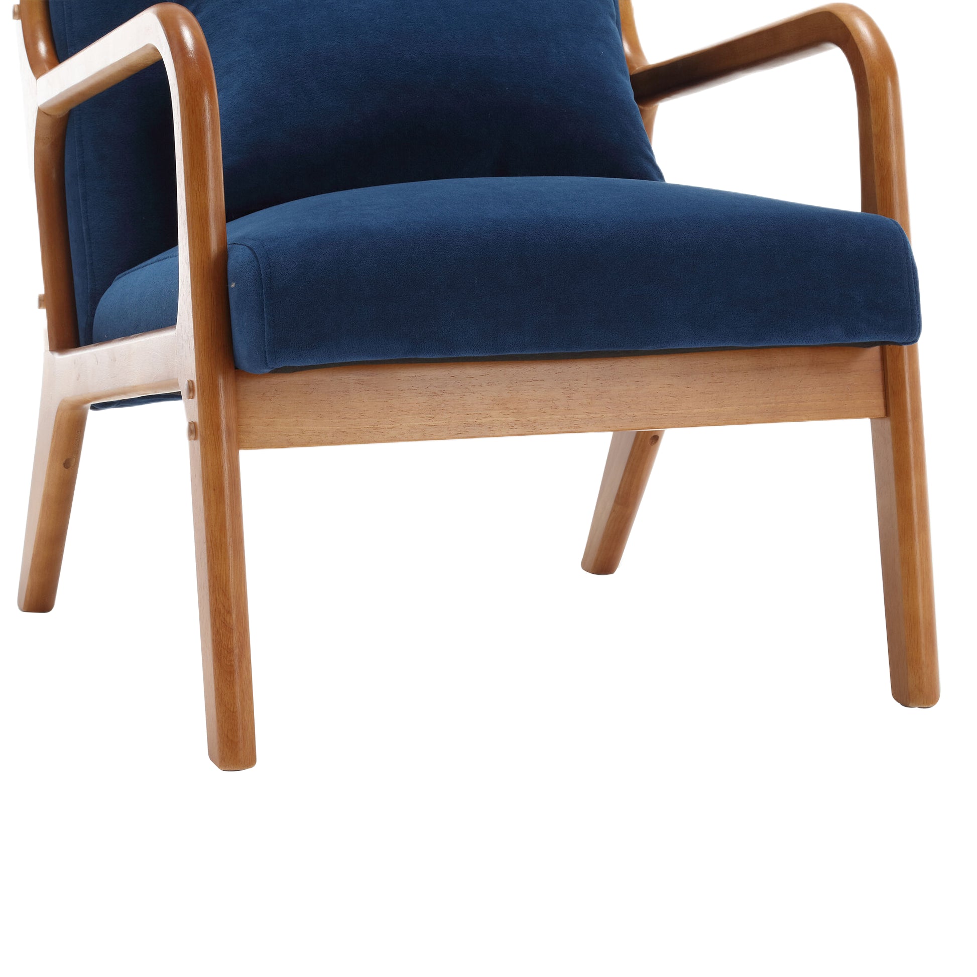 Coolmore Modern Accent Chair, Solid Wood Padding Lounge Armchairs With One Pillow For Living Room, Bedroom, Guest Room Navy Navy Brown Primary Living Space Modern Rubberwood Foam Velvet