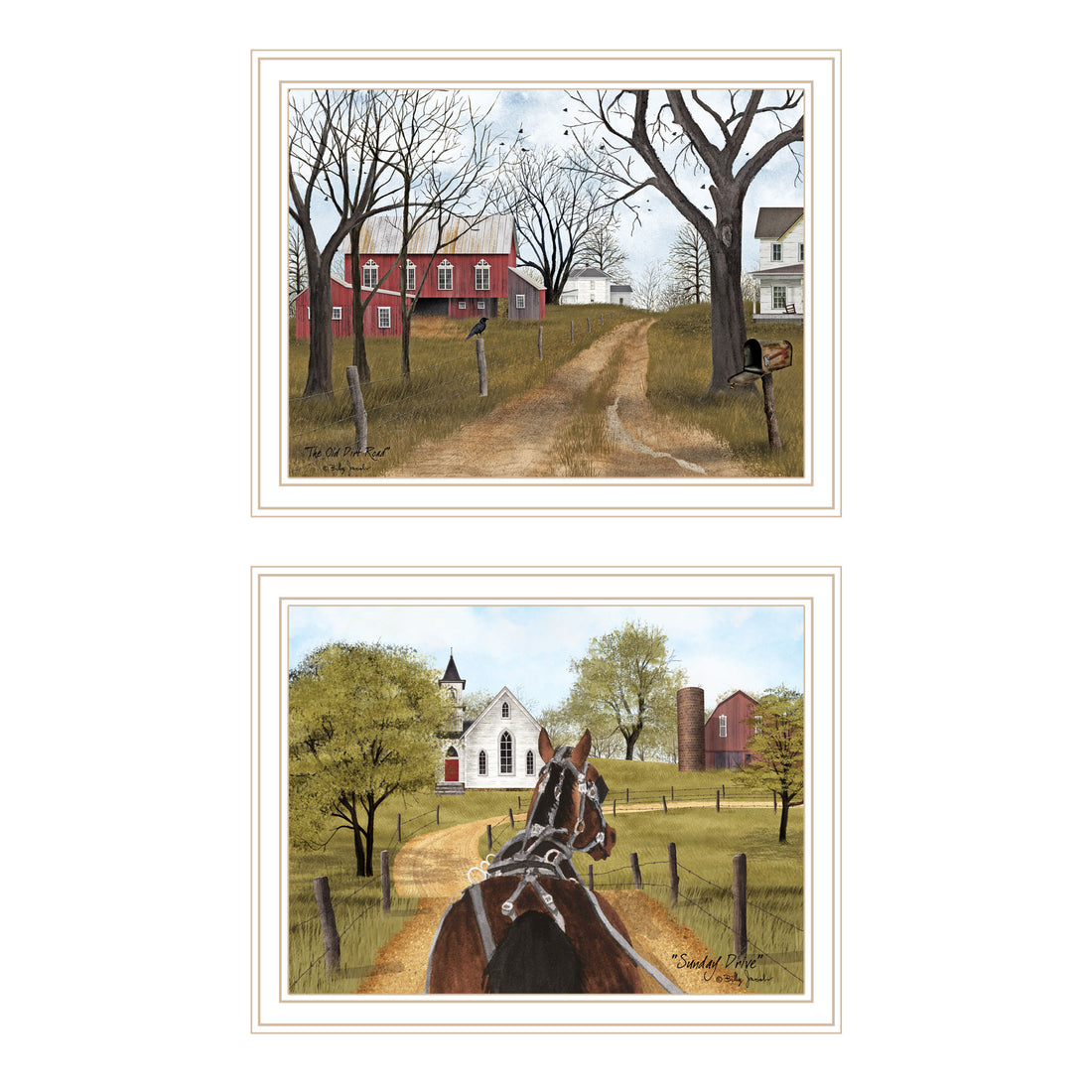 2 Piece Vignette Sunday Drive & The Old Dirt Road White Framed Wall Art For Living Room, Bedroom Wall Art Print For Home Decor By Billy Jacobs Multicolor Wood Paper
