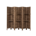 Room Divider 6 Panel, Wood Folding Room Divider Screen, Room Divider With Shelves And Easy Move Partition, Freestanding Room Screen Divider With Display Shelves Dark Brown Dark Brown Classic Wood