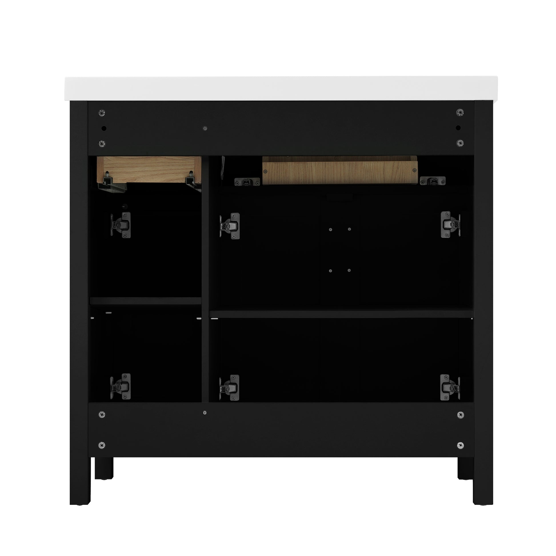 36" Black Bathroom Vanity Cabinet With Resin Integrated Sink 2 Drawers, 3 Doors Black Bathroom Solid Wood Mdf Resin