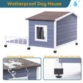 Large Wooden Dog House Indoor Outdoor With Terrace And Open Waterproof Asphalt Roof, Outdoor Dog House With Raised Floor, Windows And Door Curtains, Suitable For Small And Medium Dogs Grey Outdoor Use Dog Solid Wood