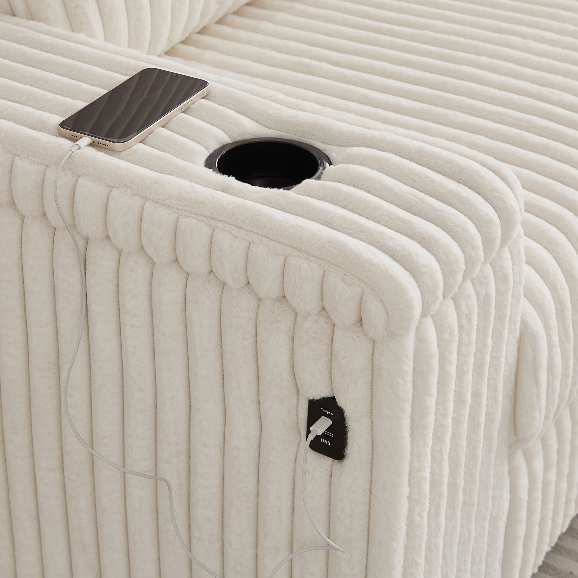 110 Inch Oversized Corduroy Corner Sofa,L Shaped Corner Couch With Two Storage Spaces,Usb Port & T Pyce Port And Cup Holderdeep Seat Comfy Upholstered Couches For Living Room Not Freely Combinable Beige Corduroy 5 Seat