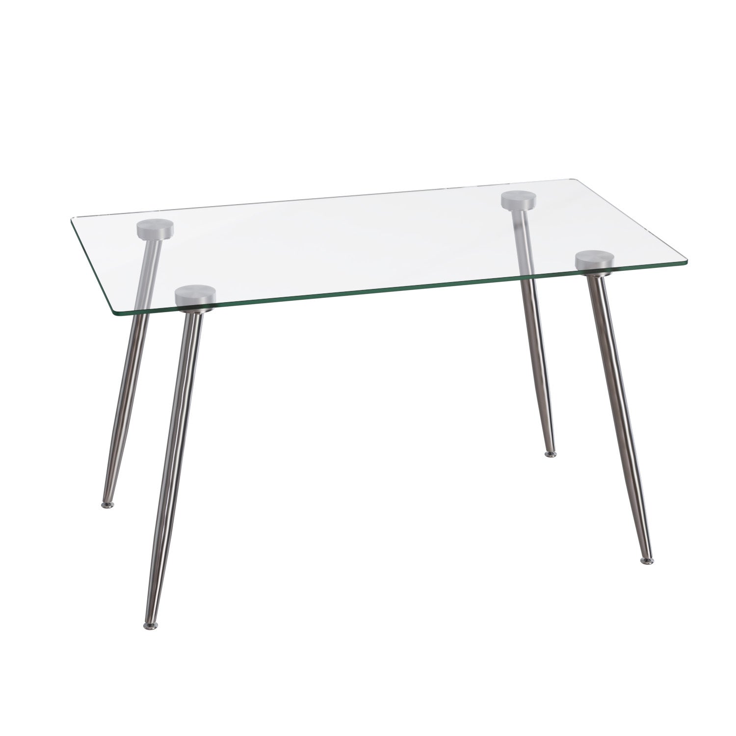 Glass Dining Table, Modern Rectangular Table With Tempered Glass Tabletop & Sliver Metal Legs, Simplistic Kitchen Table, 51 X 27.5 X 29.5 Inch, Versatile Table For Home Office Transparent Glass