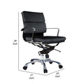 Elle 20 Inch Low Back Swivel Office Chair, Cushioned, Rolling Wheels, Black Black And Silver Fabric Metal