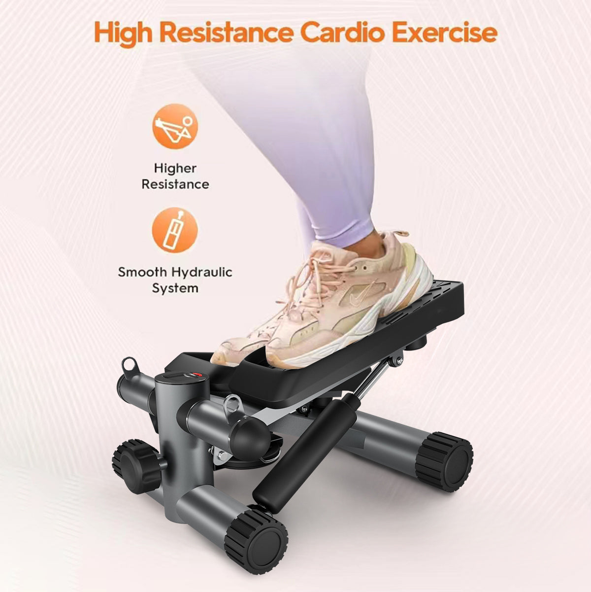 Grey Stepper Steppers For Exercise, Stair Stepper With Resistance Bands, Mini Stepp