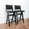 Keira Black Pu Bar Stool Set Of 2 Solid Black Espresso Dining Room Foam Wipe Clean Mid Century Modern Bar Stools Teak 1 Foam Pu Leather,Solid Wood