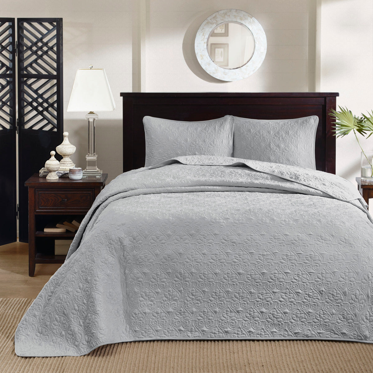 Reversible Bedspread Set Grey Queen Grey Cotton