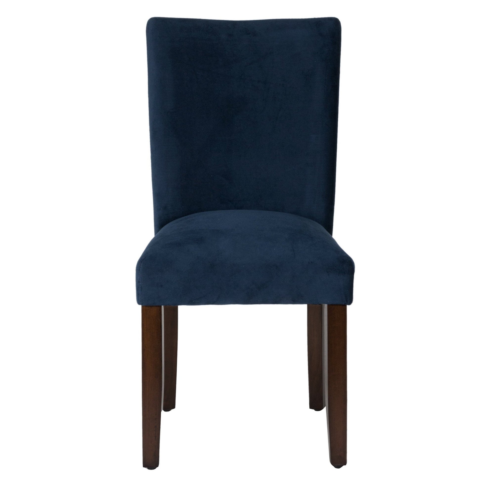 Velvet Upholstered Parsons Dining Chair With Wooden Legs, Navy Blue And Brown, Set Of Two Blue Brown Wood Fabric