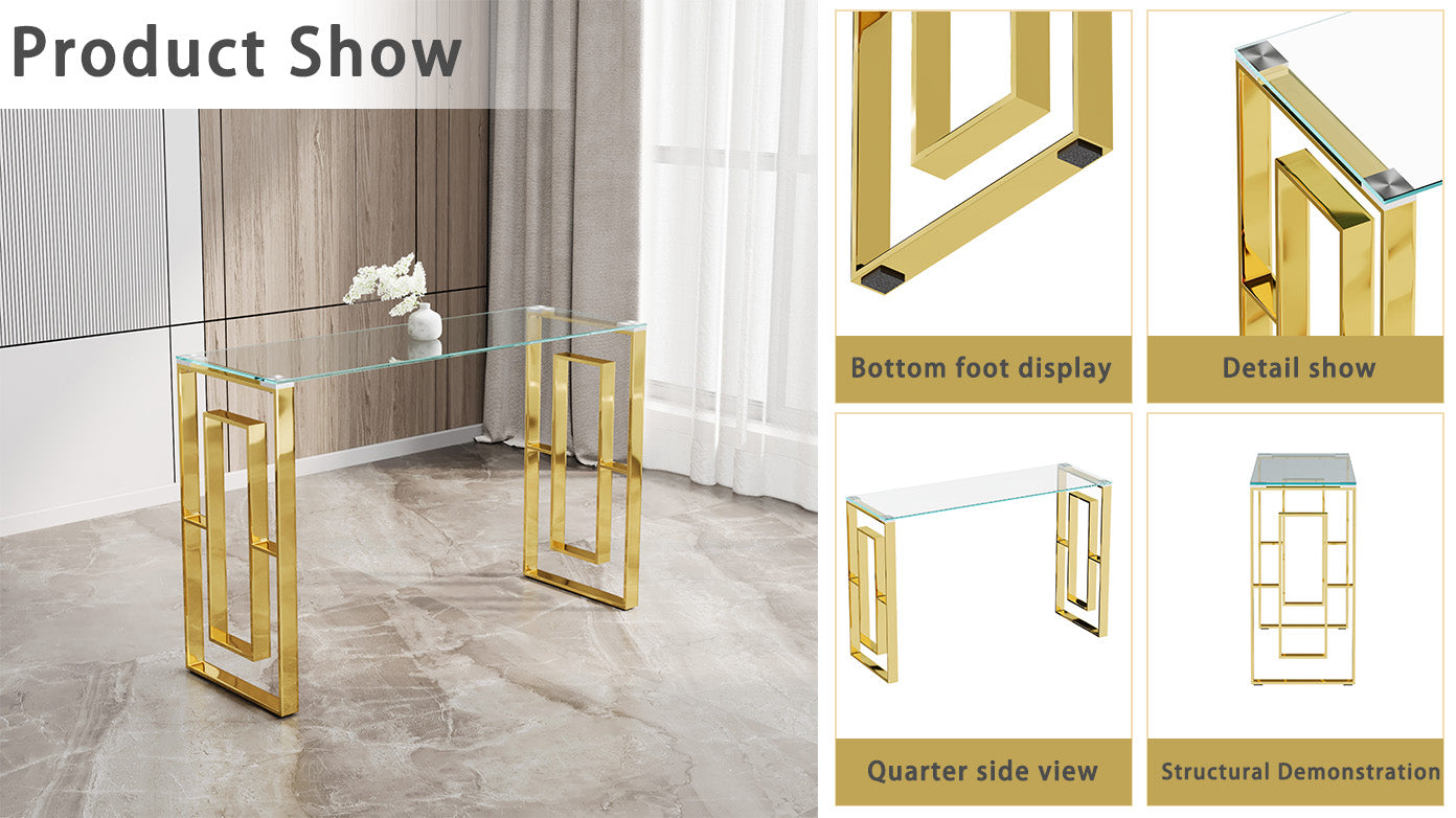Console Table Stainless Steel Glass,Meal Side Table Golden Clear Bs 02 Golden,Transparent Primary Living Space Modern Stainless Steel