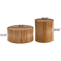 Retro Fashion Style Cylindrical Coffee Table With Vertical Texture Relief Design,Suitable For Living Room,Office,And Dining Room Set Of 2 Natural Mdf