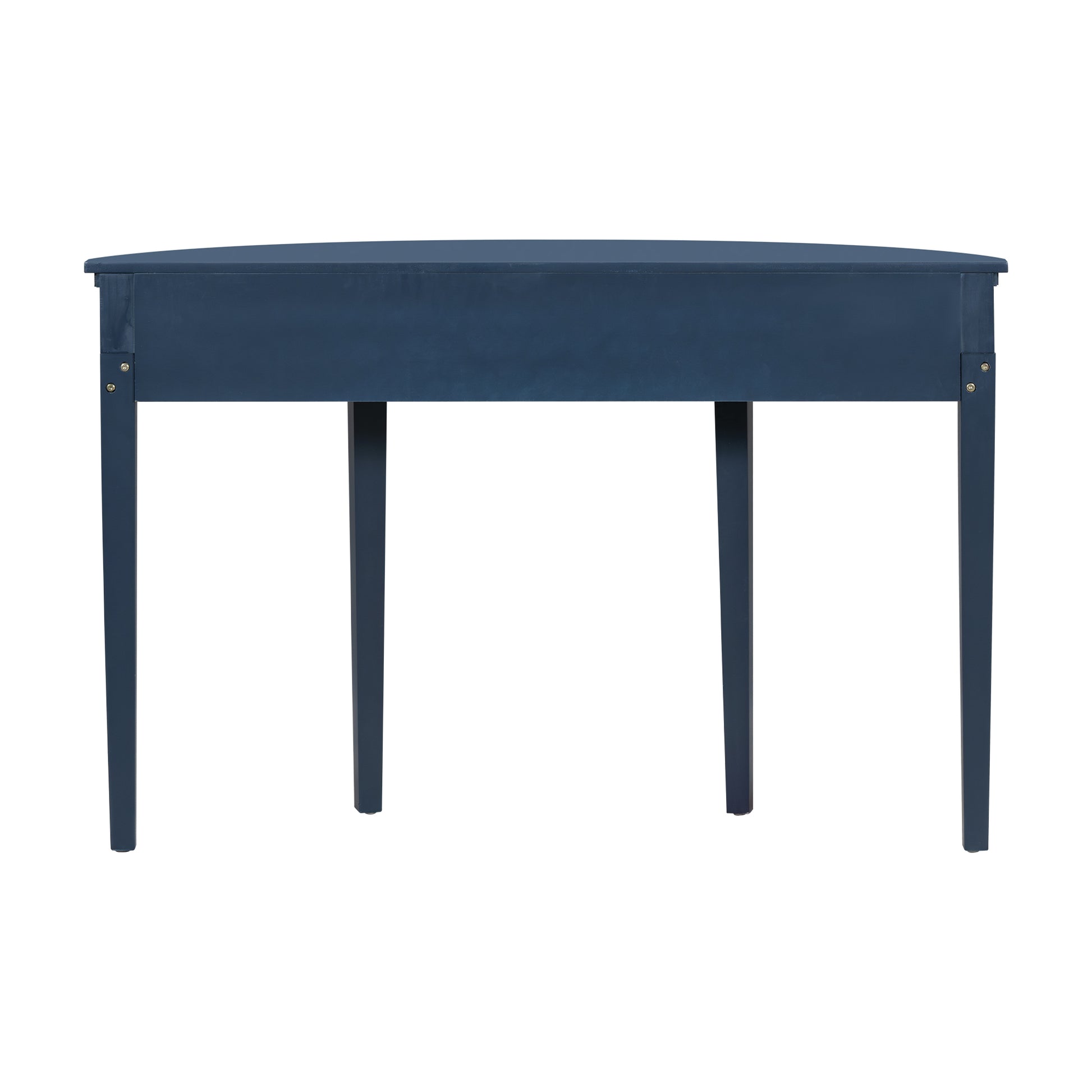 Distinctive Features Of Pine Veneer Console Table With Vertical Stripe Drawer Fronts And Four Legs Navy Blue Primary Living Space Minimalist Mdf