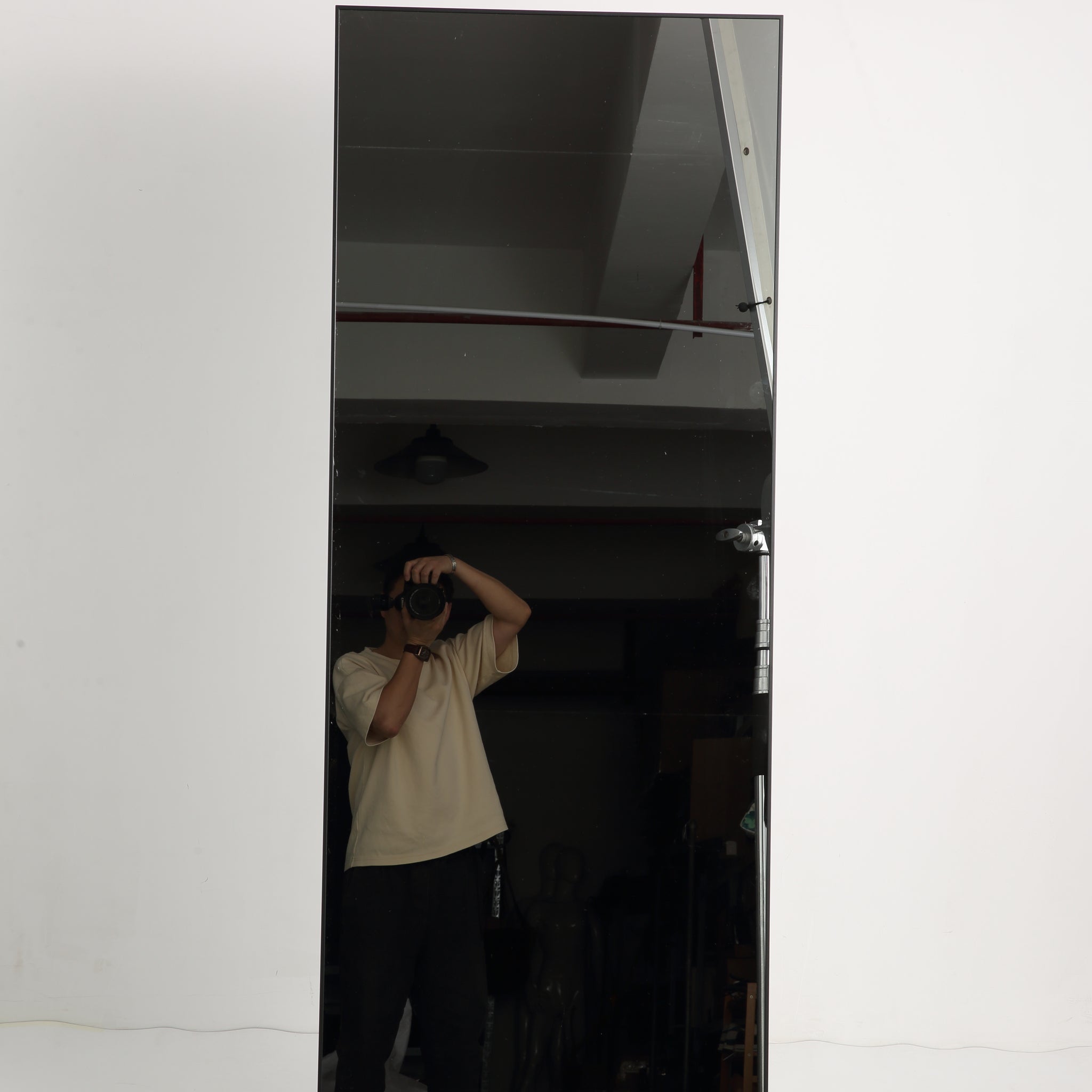 Floor Mirror Full Length Mirror Ultra Thin Aluminum Alloy Frame Modern Style Standing Hanging Mirror Wall Mounted Mirror Black Aluminium