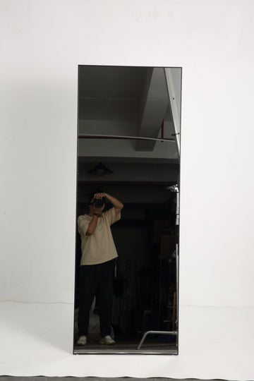 Floor Mirror Full Length Mirror Ultra Thin Aluminum Alloy Frame Modern Style Standing Hanging Mirror Wall Mounted Mirror Black Aluminium