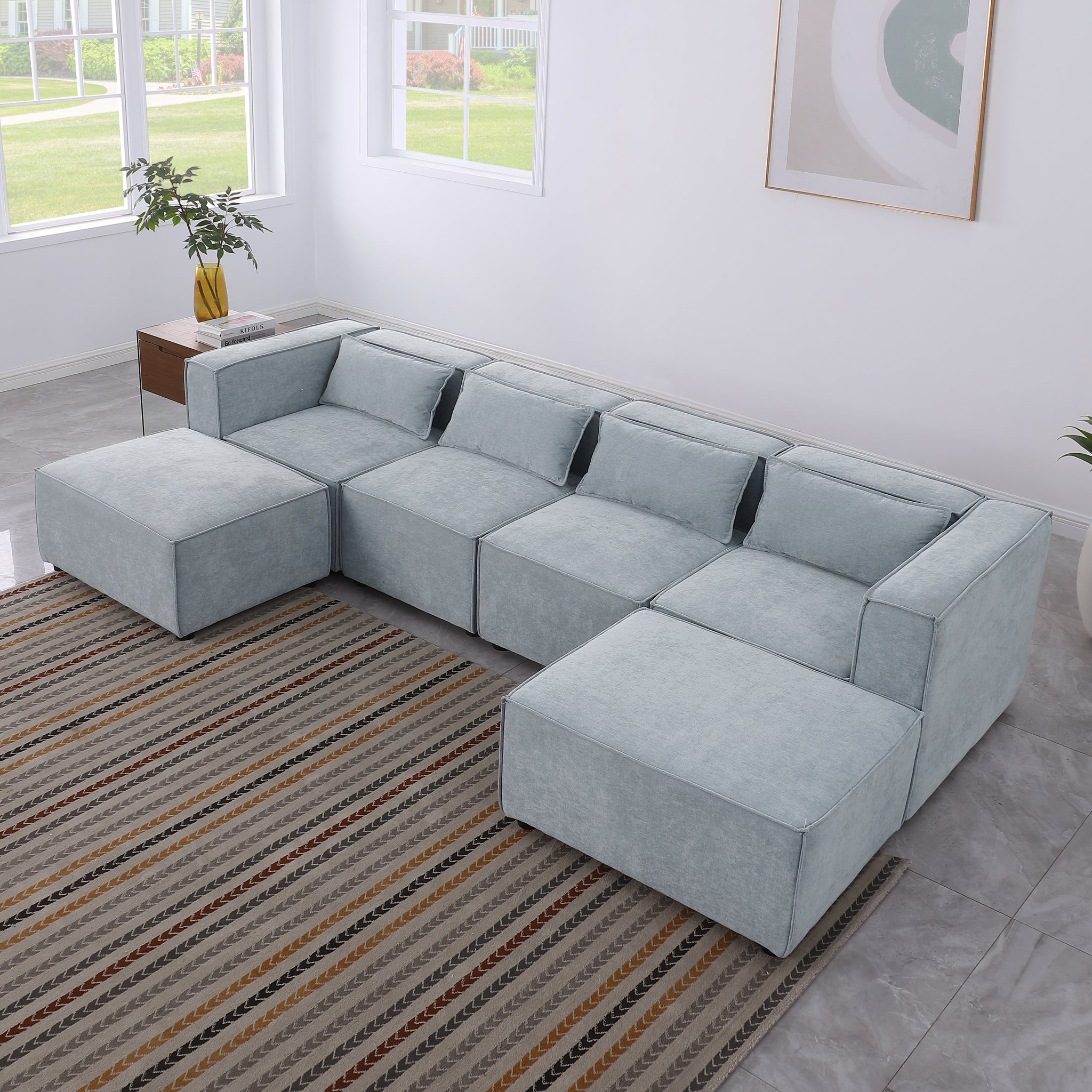 Modular Sofa Grayish Blue Chenille Fabric, Simple And Grand, The Seat And Back Is Very Soft. This Is Also A Knock Down Sofa Grayish Blue Chenille 6 Seat