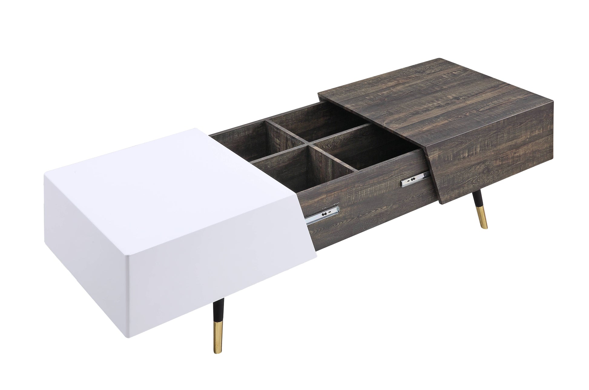 White High Gloss And Rustic Oak Coffee Table With Metal Leg White Oak Primary Living Space Rectangular Wood Metal