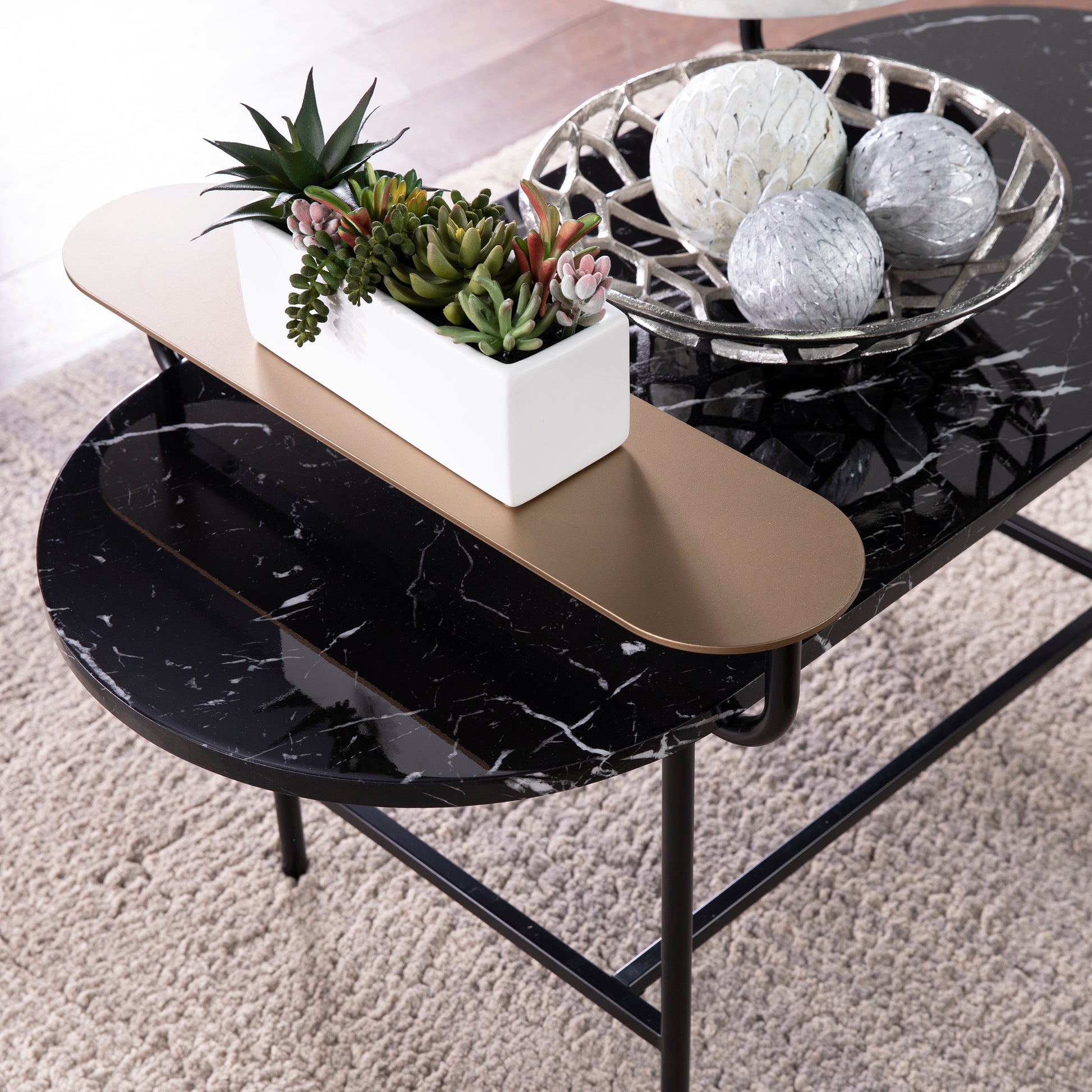 Arcklid Faux Marble Cocktail Table W Storage Black Iron