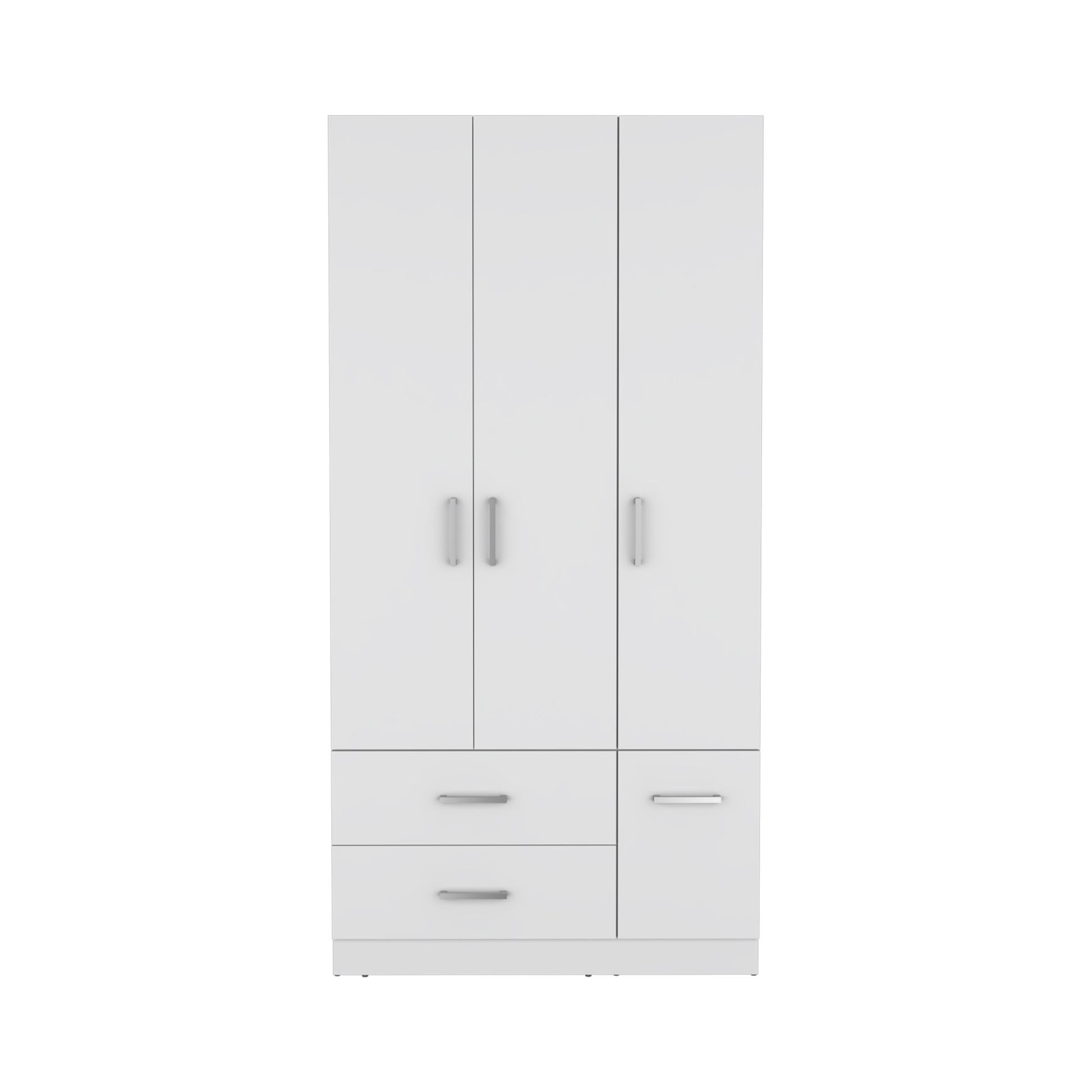 Sebree 71" High Armoire Wardrove Closet With 2 Drawers, Four Doorsthree Cabinetsix Shelves And Hanging Rod, Bedroom Clothes Storage Cabinet Organizer White White Particle Board