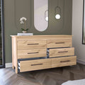 Double Dresser, 6 Drawer, Superior Top, Light Oak White Multicolor Solid Wood Mdf Engineered Wood