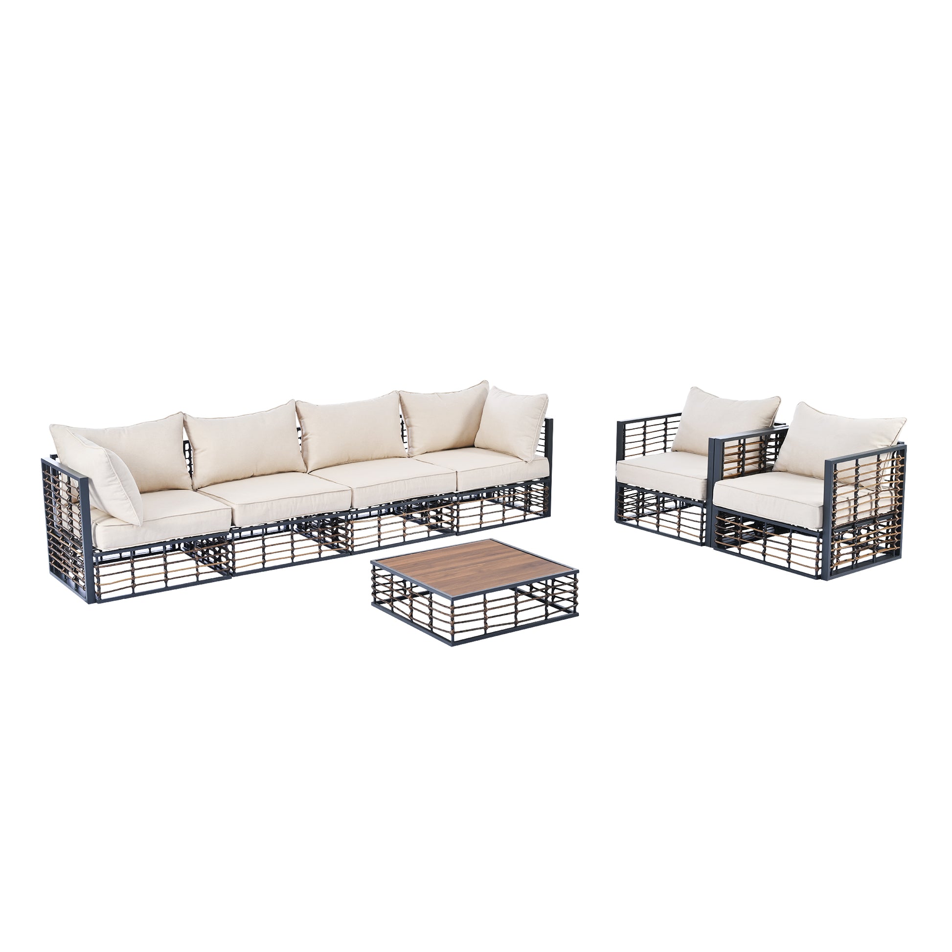 Modern Minimalist 7 Piece Metal Patio Sectional Sofa Set, All Weather Garden Conversational Furniture Set With Thick Cushions And Coffee Table For Indoor Outdoor, Gray Yes Deep Seating White Weather