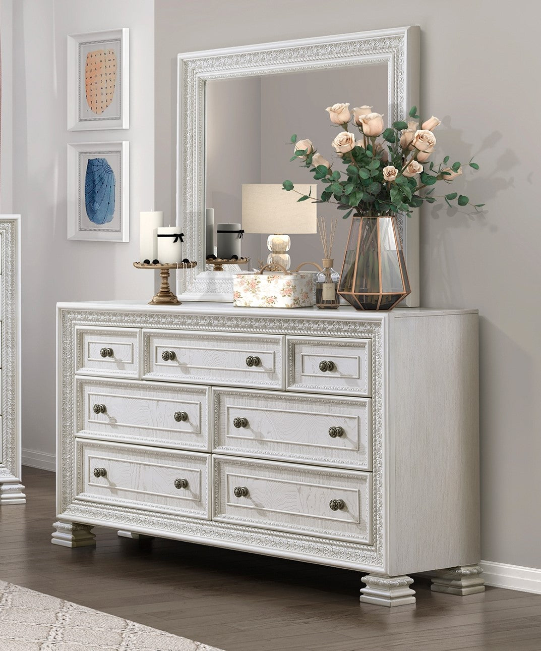 Deville Pearl White Modern 7-Drawer Dresser Deville Pearl White Modern 7-Drawer Dresser