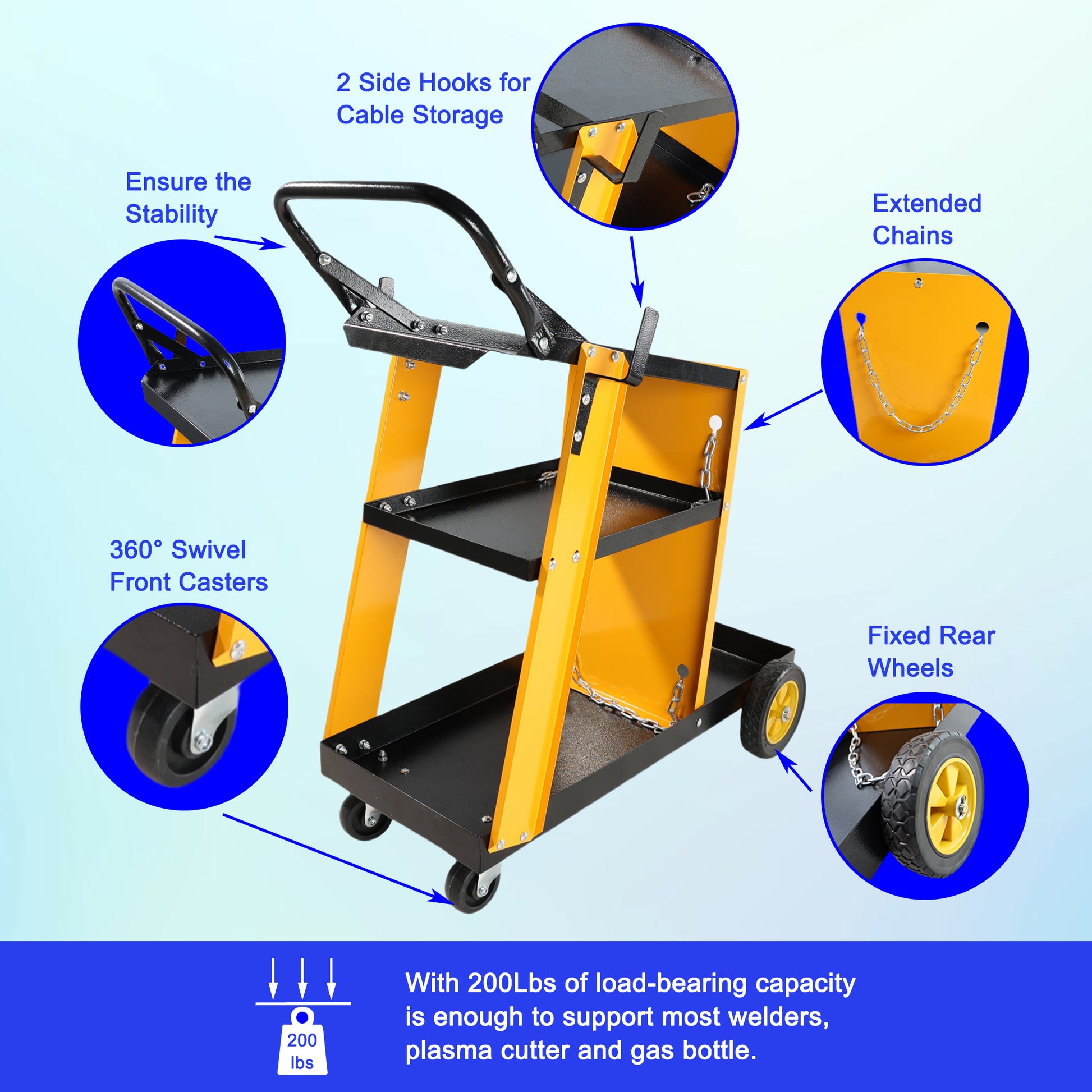 Multi Function 3 Tier Welding Cart. Gas Bottle And Accessory Storage.Welding Heavy Duty Cart For Tig Mig Welder And Plasma Cutter With Upgrade Handles And Increase Storage Space Tank Storage Yellow Black Garden & Outdoor Iron