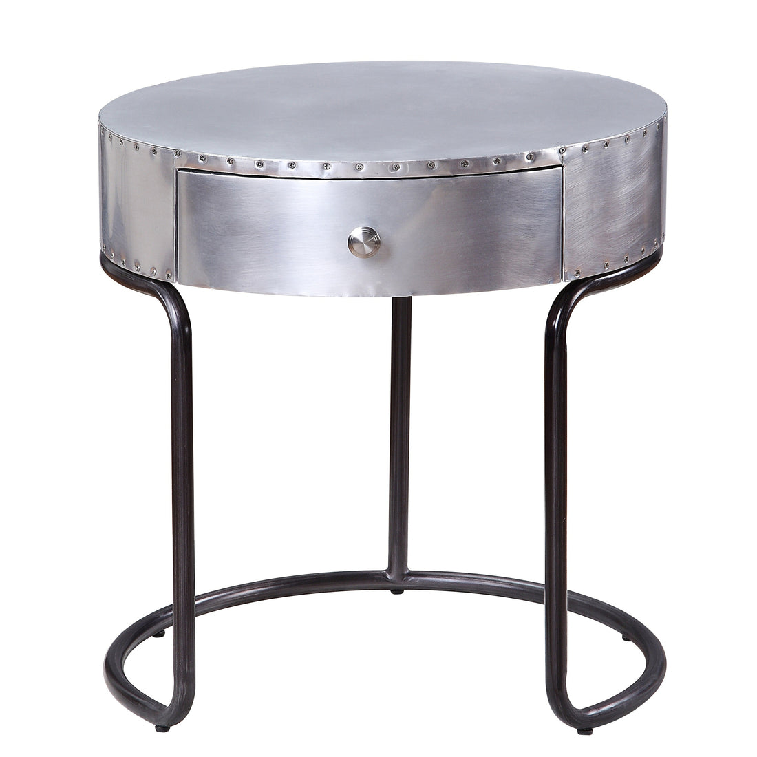Aluminum And Black Storage End Table - Silver