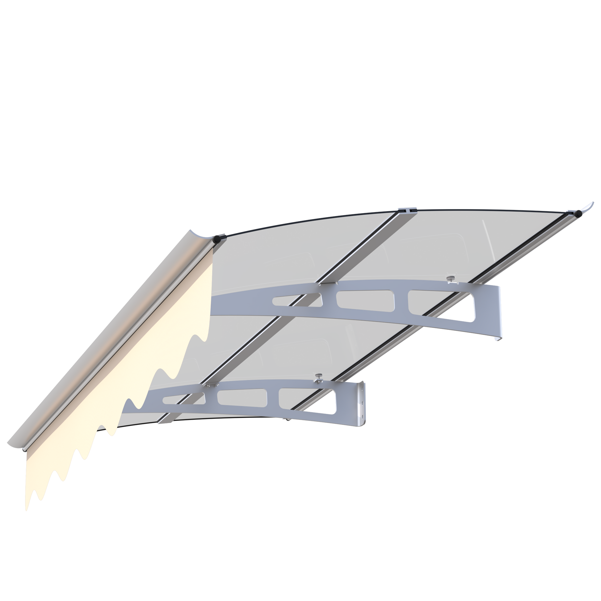 Da5934C Series Door Window Awning Canopy Made Of 0.137Inch Thick Crystal Solid Polycarbonate Sheet And Aluminum Alloy With Valance In Size Of 59" Wide X 34" Deep For Masonry Concrete Wall House Only. Silver Clear Square No Foundation Needed Garden &