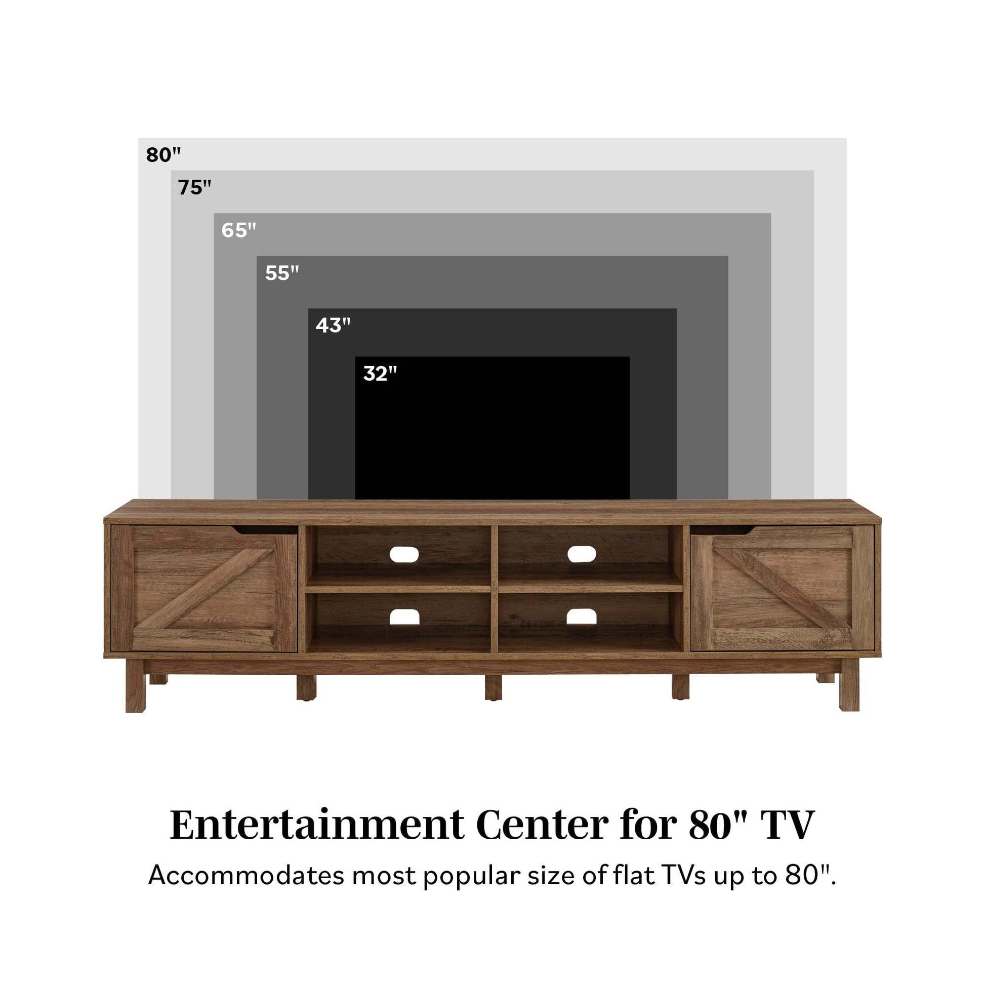 Rustic Barndoor Open Storage Tv Stand For Tvs Up To 80 Inches Rustic Oak Oak 80 89 Inches Mdf Mdf