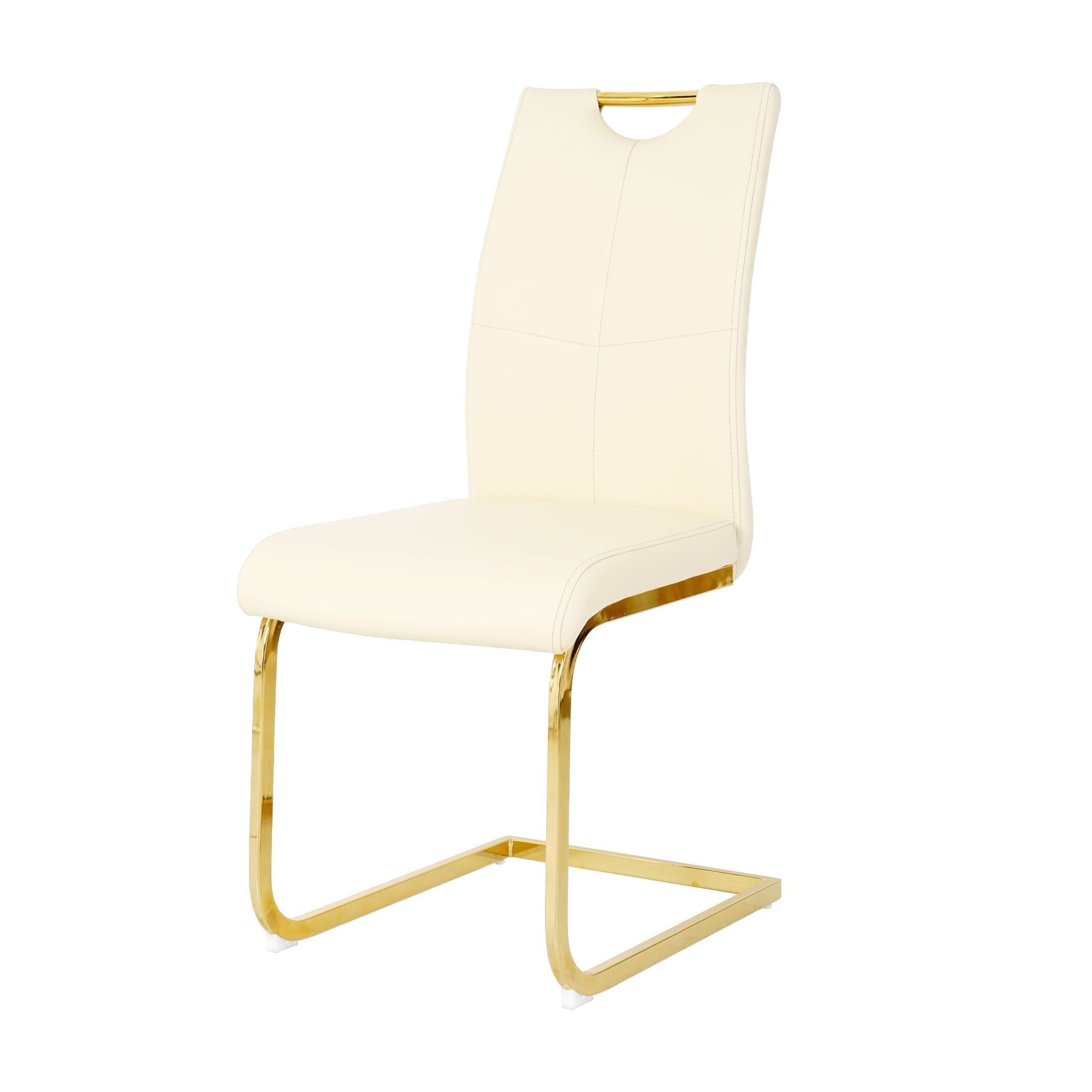Modern Pu Dining Chair Living Room Chair Upholstered Chair, Gold Metal Chair Leg Design, Kitchen, Living Room, Bedroom, Dining Room Side Chair Set Of 2 Light Yellow Metal