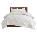 3 Piece Tufted Cotton Chenille Geometric Duvet Cover Set King Off White Cotton