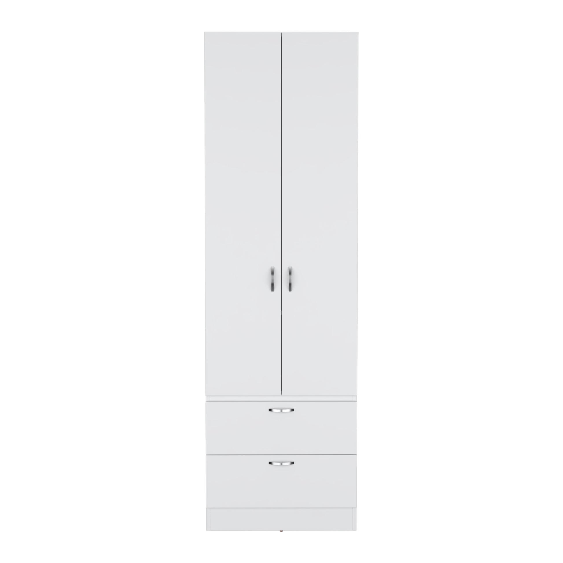 Vico Armoire Wardrove 76" H, Hanging Rod, 2 Drawers, 1 Shelf, White White Solid Wood Mdf Engineered Wood