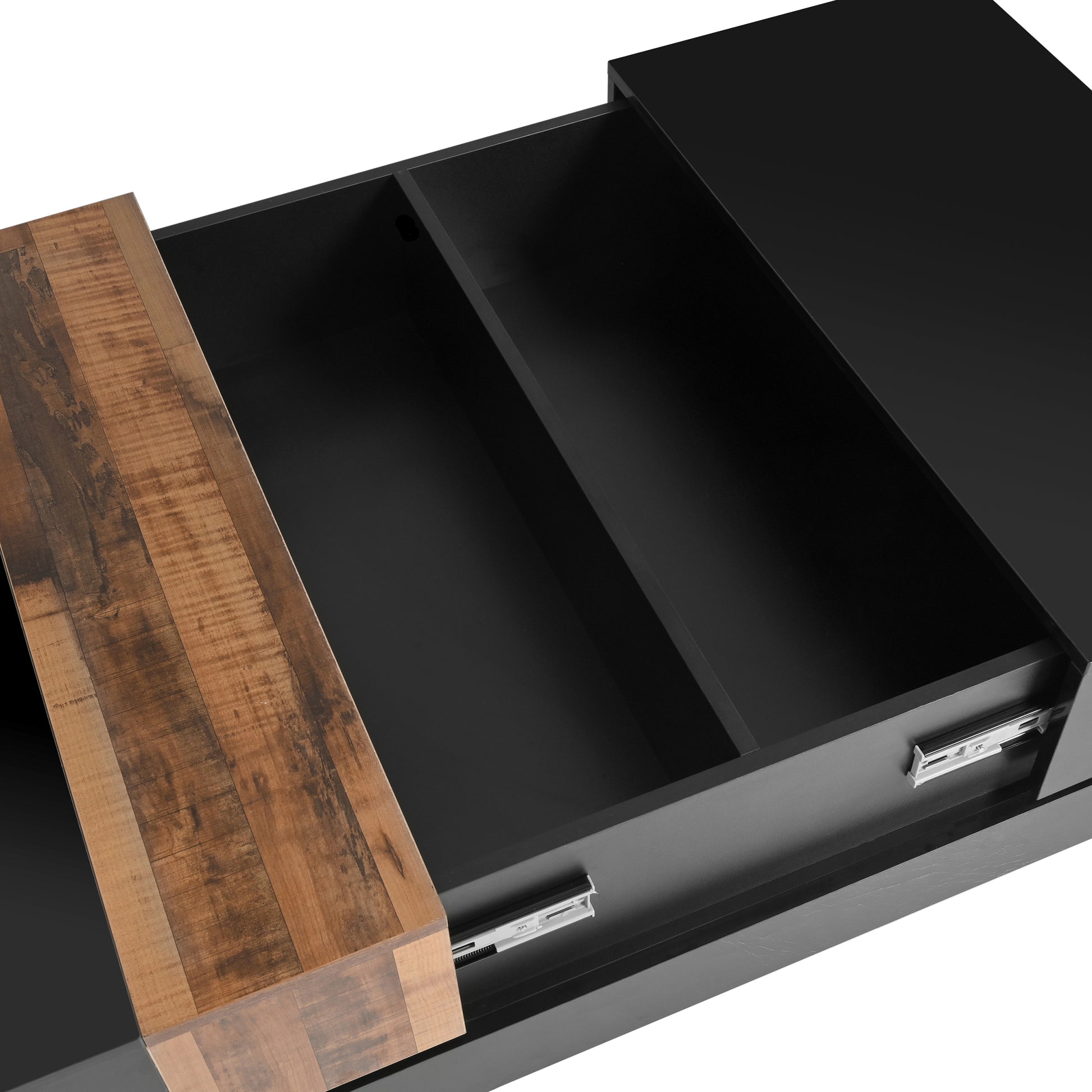 31.4'' X 31.4'' Square Coffee Table With Sliding Tabletop, High Gloss Center Table With Hidden Storage Compartment, Extendable Cocktail Table With Walnut Grain Finish For Living Room, Black Black Square Mdf