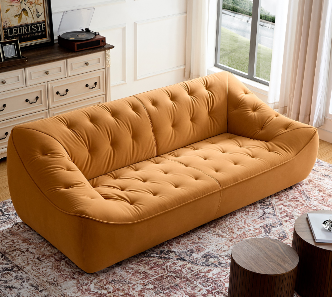 Wks10O Orangeset Sofa, Durable Fabric, Solid Wood Frame Orange Fabric 2 Seat