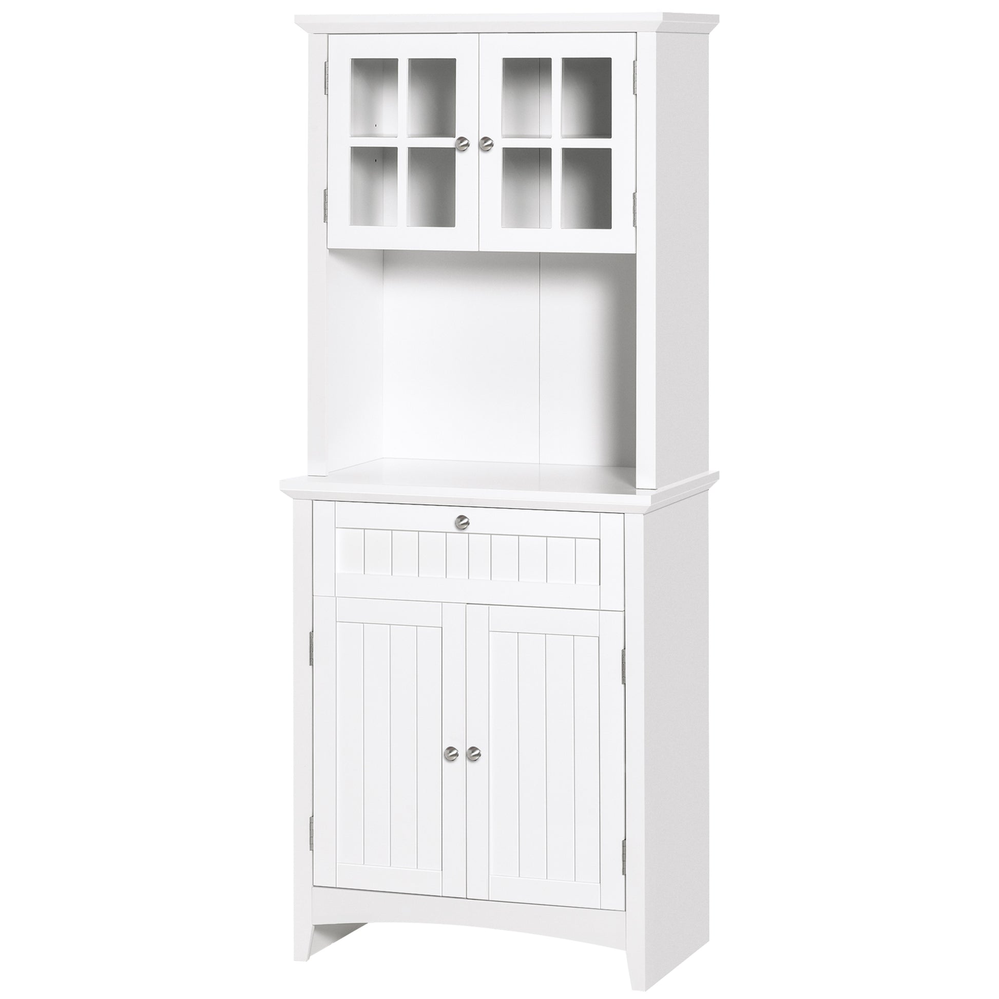 Homcom Elegant Buffet With Hutch, Kitchen Pantry Storage Cabinet With Framed Glass Door Drawer And Microwave Space, White White Mdf