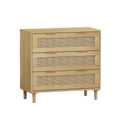 3 Drawers Rattan Storage Cabinet Rattan Drawer Set Of 2 ,For Bedroom,Living Room,Dining Room,Hallways,Oak Oak Primary Living Space Mdf