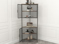 5 Tier Shelves With Metal Mesh Door, Bookcase Storage Shelf Corner Shelf For Small Space, Living Room Black Brown Metal