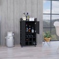 Fargo Bar Cart With Cabinet, 6 Built In Wine Rack And Casters Black Primary Living Space Modern Particle Board Engineered Wood